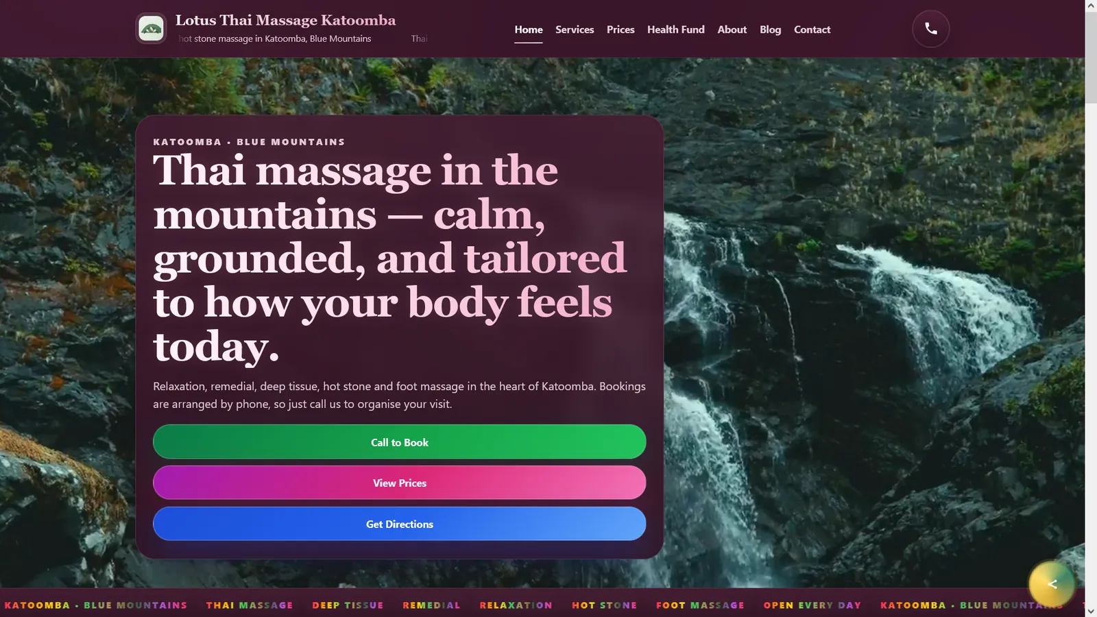 ภาพตัวอย่างเว็บไซต์ผลงาน Lotus Thai Massage Katoomba